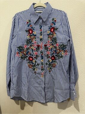 Chicwish Blue and White Striped‎ Button-Down Shirt